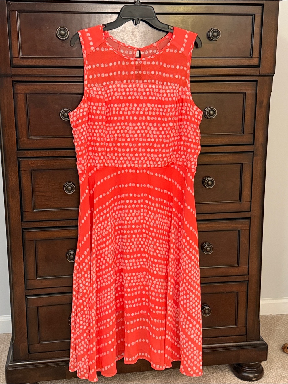 Bright Corral Sleeveless Patterned A-Line Dress
